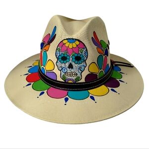 TONPSOM Mens Explorer Fedora Sugar Skull Safari Hat Size M Made In Mexico